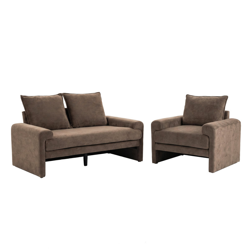 Upholstered Lounge Chair and Loveseat Sofa Set, Curved Armrest Fabric Seating Collection with Deep Cushions