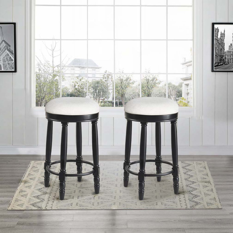 Ensemble de tabourets de bar rembourrés en tissu avec repose-pieds, Siège blanc / cadre noir