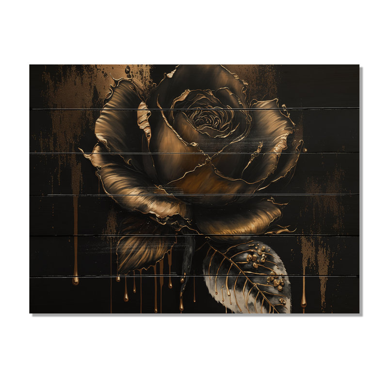 Alonia noir et rose doré III - impression sans cadre sur bois, H 12 po x l 20 po x P 1 po