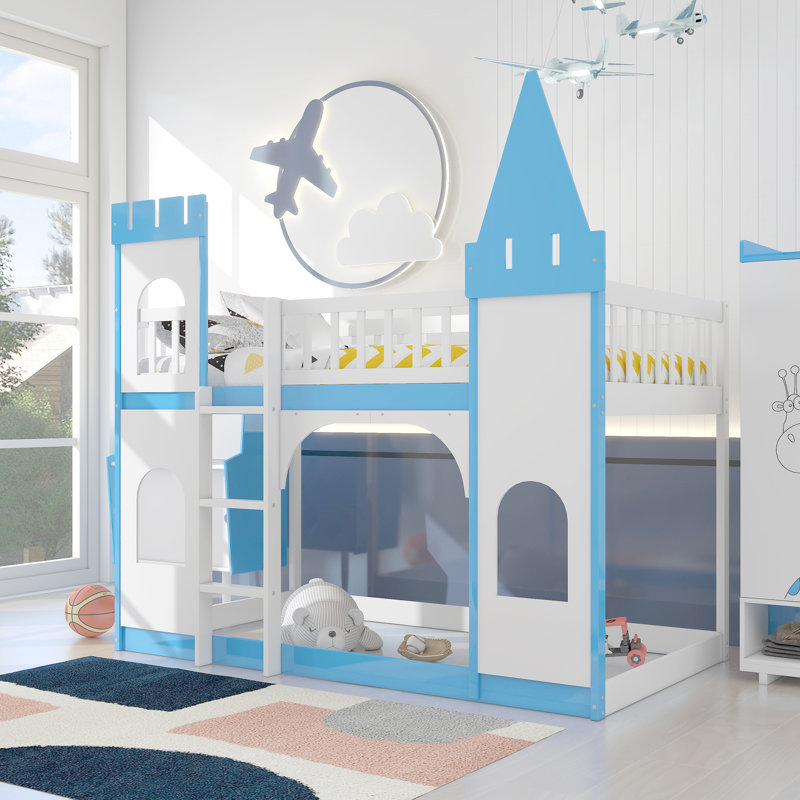 Bedminster Kids Twin Over Twin Bunk Bed, White/Blue