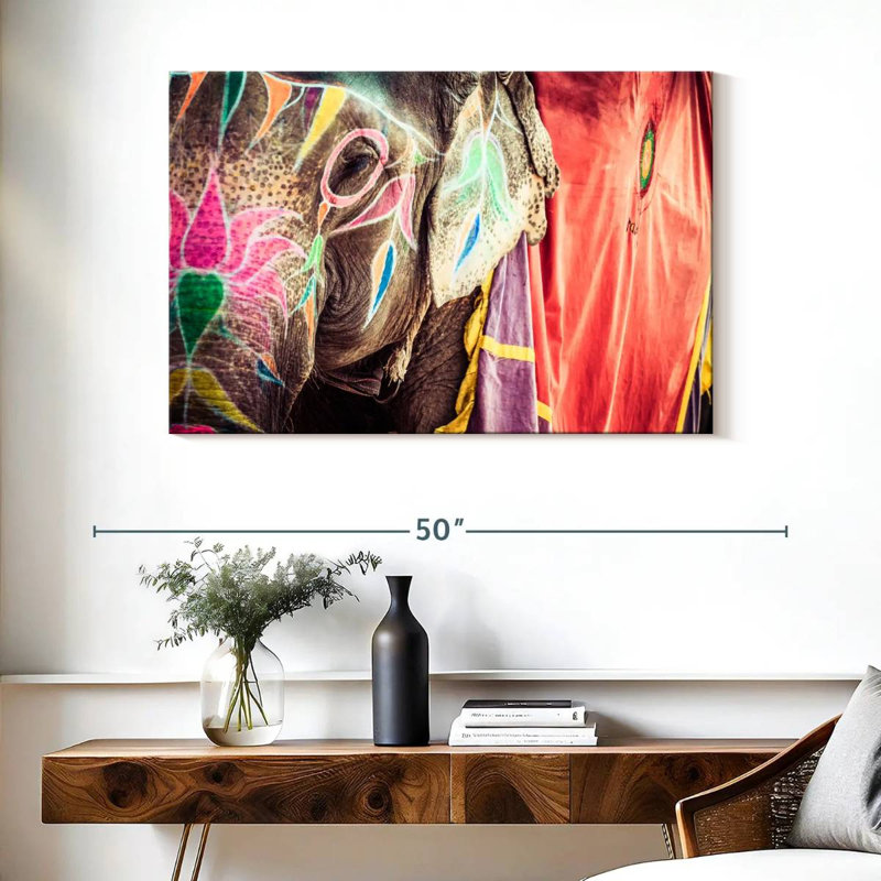 Brampt Holi Painted Elephant, 26" H x 39" W