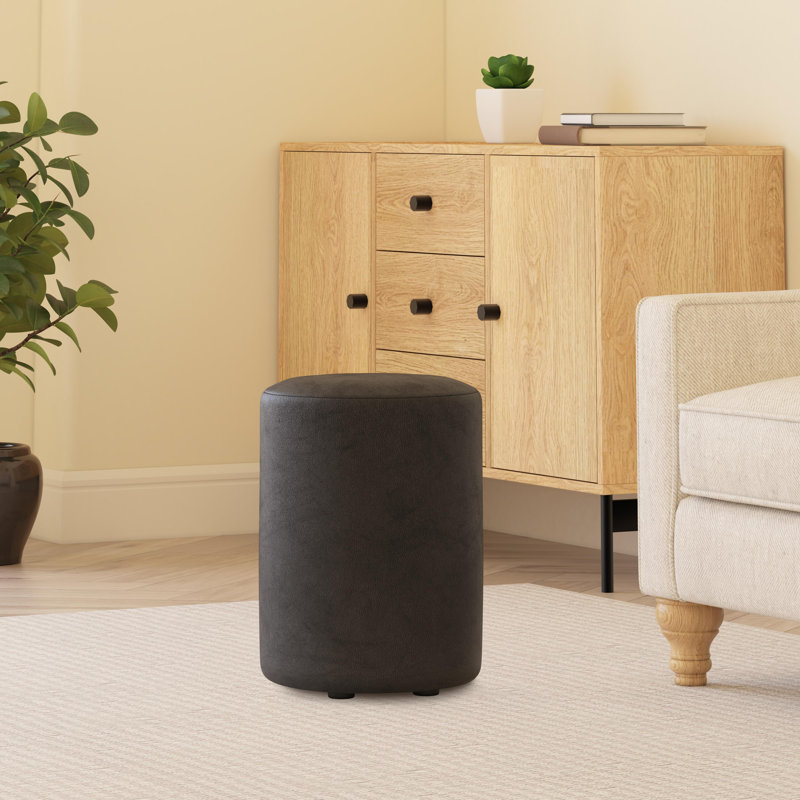 Manufactured Wood Accent Stool, Black, Style Leather