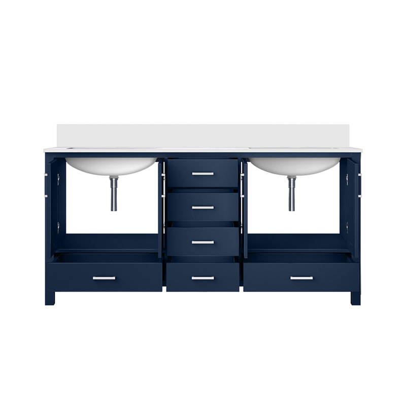 Double Bath Vanity with Quartz Top, Navy Blue