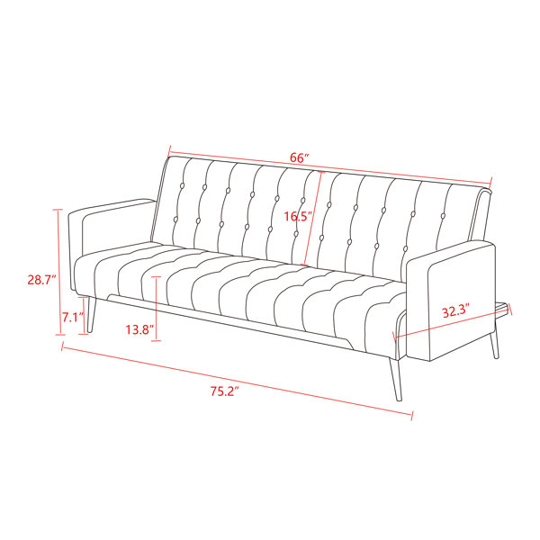 Mercer41 Stefaney Twin 75'' Velvet Cushion Back Convertible Sofa ...