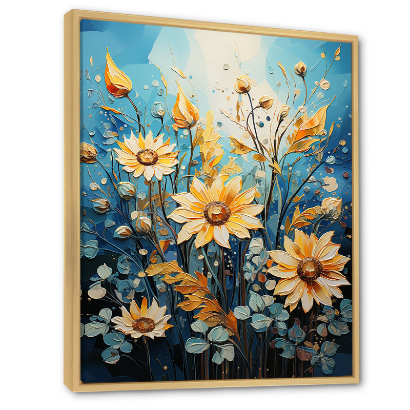 «Expressionist Energy Sunflowers I» sur toile, Cadre naturel flottant, H 40 po x l 30 po x P 1,5 po