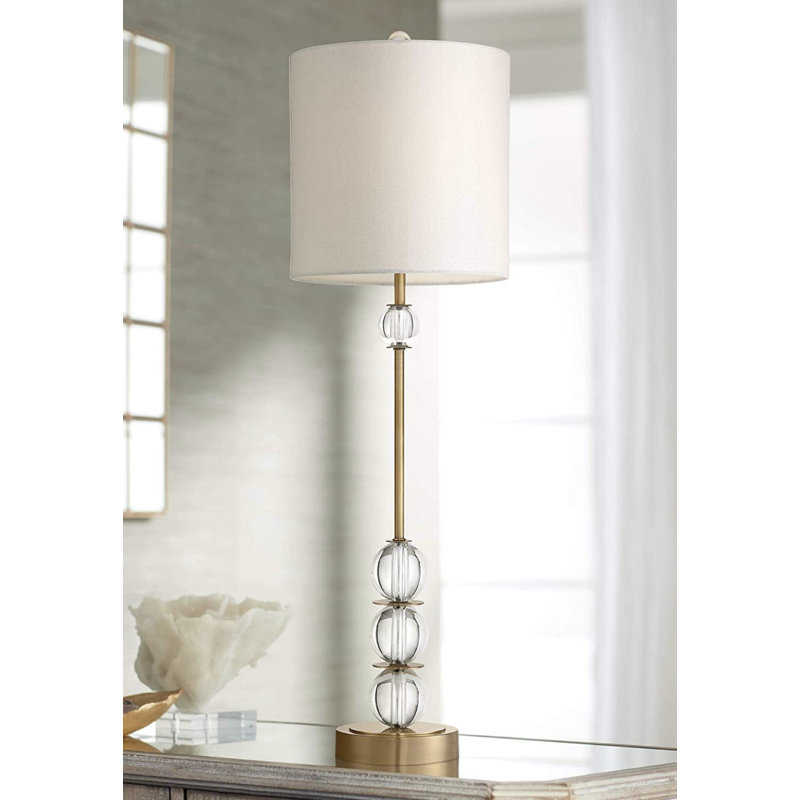 Brass Metal Buffet Table Lamp with Crystal Accents