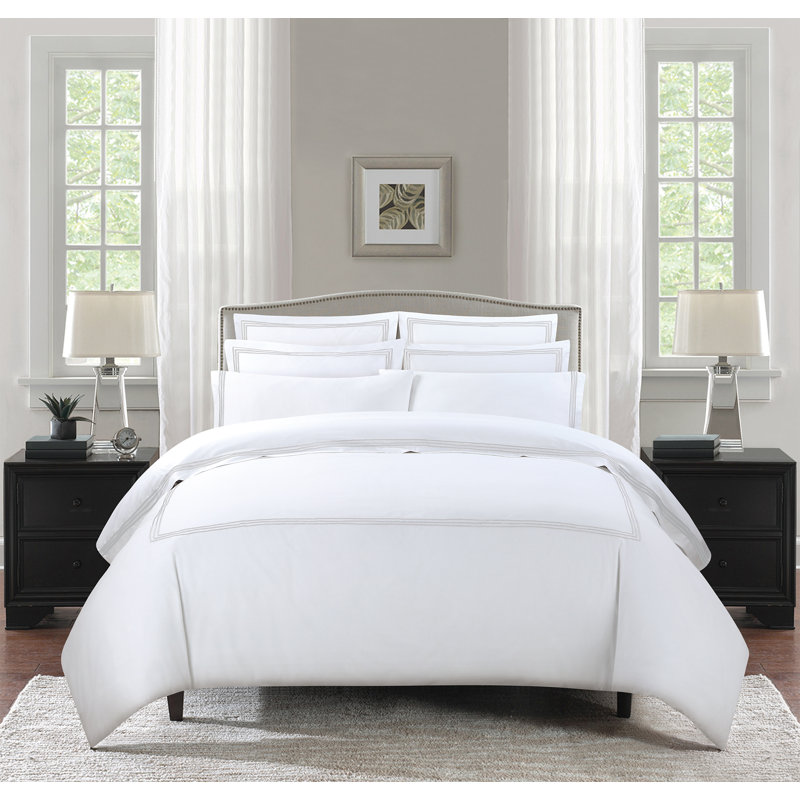 Ensemble de draps 100% coton 300 fils Three Line Hotel, Gris clair, Très grand