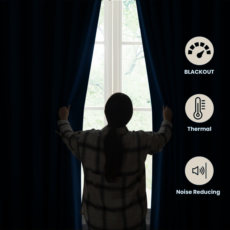 Linen Blend Blackout Curtain Panel Pair, Blue, 117cm Width x 137cm Drop