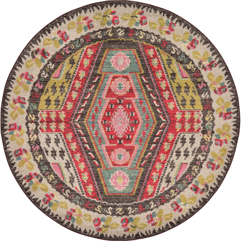 Tapis brun / crème Lonniet Southwestern, Rond 6 pi 1 po