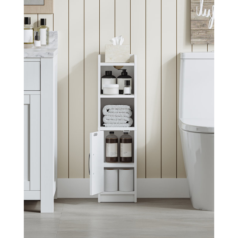 Bathroom Storage Cabinet, Small Farmhouse Corner Floor Cabinet with Door and Shelves, Narrow Toilet Paper Holder Stand, Bathroom Organizer with Adjustable Shelf, for Small Spaces, White