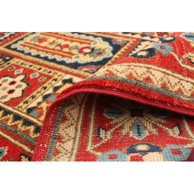 Tapis unique rouge / beige / gris en laine noué à la main de style années 2010 de 3 pi 1 po x 4 pi 11 po Haygaran