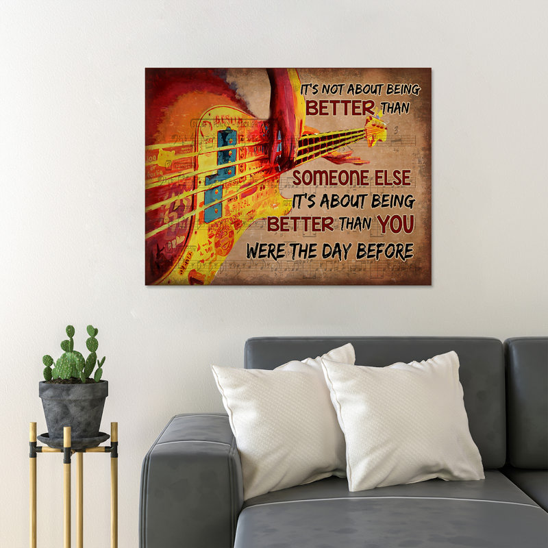 «Play Guitare - It's’s Not Being Better Than Someone Else» - Reproduction d'art graphique rectangulaire sur toile tendue 1 pièce
