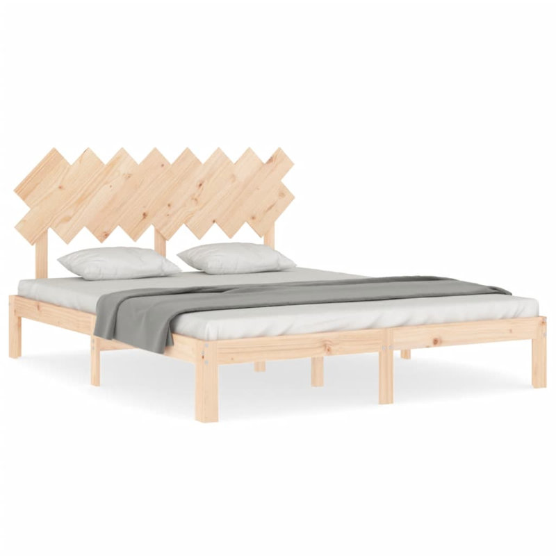 Bed Frame with Headboard, Brown, European King (160 x 200 cm)