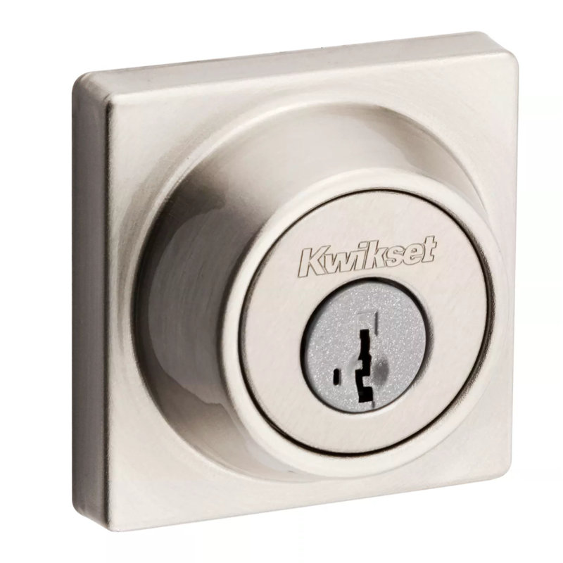 Single Cylinder Deadbolt with Square Rosette, Satin Nickel