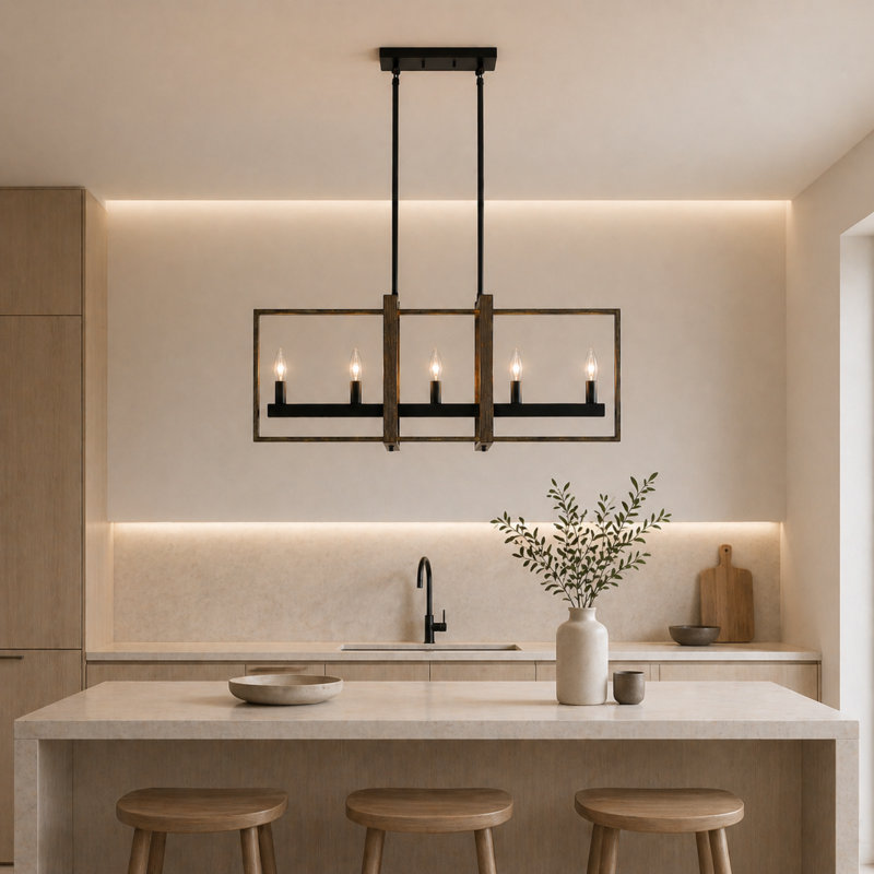 Luminaire suspendu carré / rectangulaire à 5 lumières pour îlot de cuisine Iolande