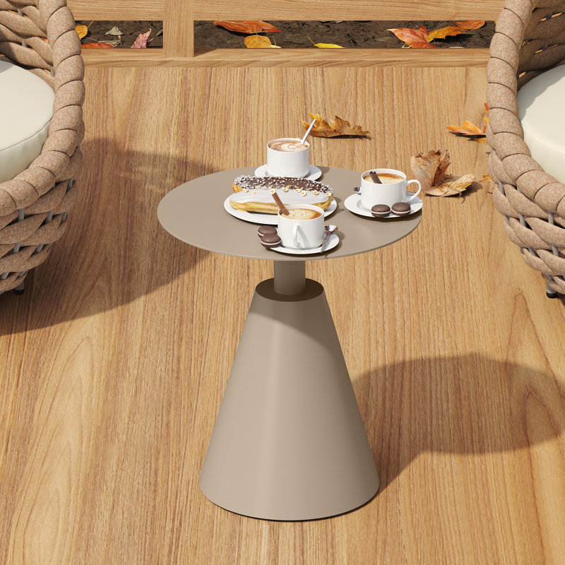 Aluminum Round Outdoor Patio Side Table, Brown