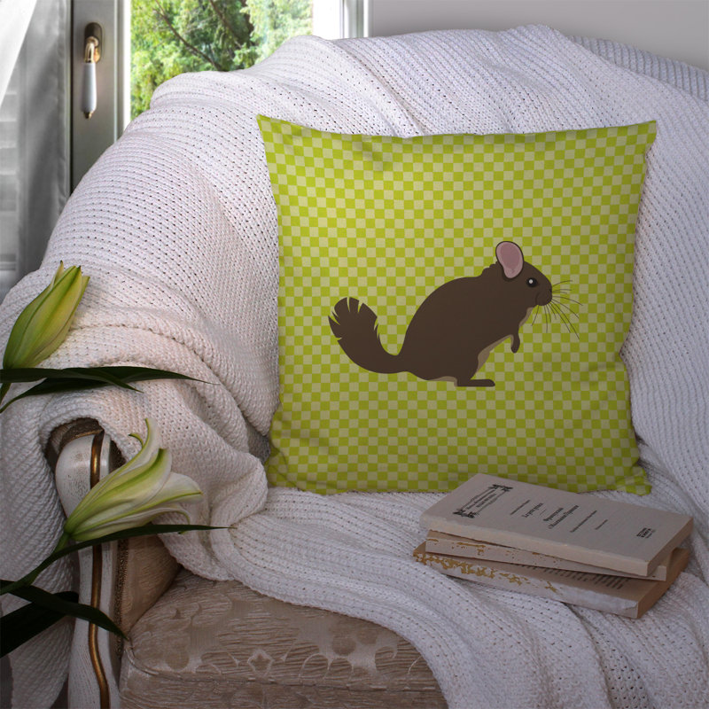 Chinchilla Check Outdoor Throw Pillow, Green, 14" x 14"