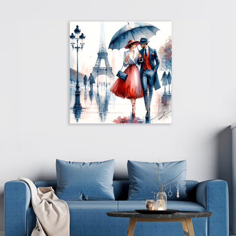 Chic Parisian Promenade, couple élégant avec parasol, H 40 po x l 40 po x P 1,5 po