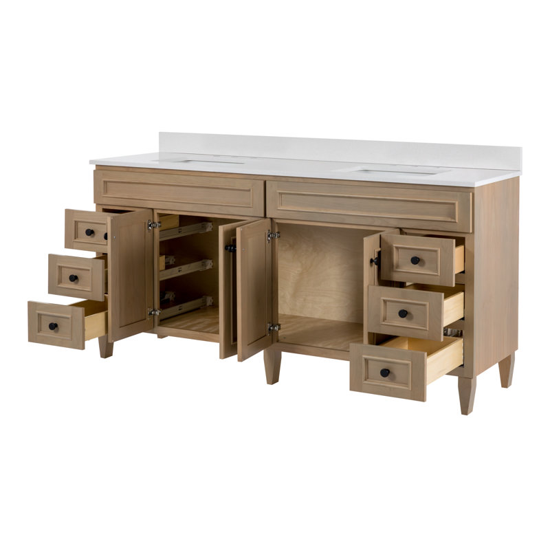 Meuble-lavabo double 73 po avec plateau en quartz blanc Braetyn, 73"