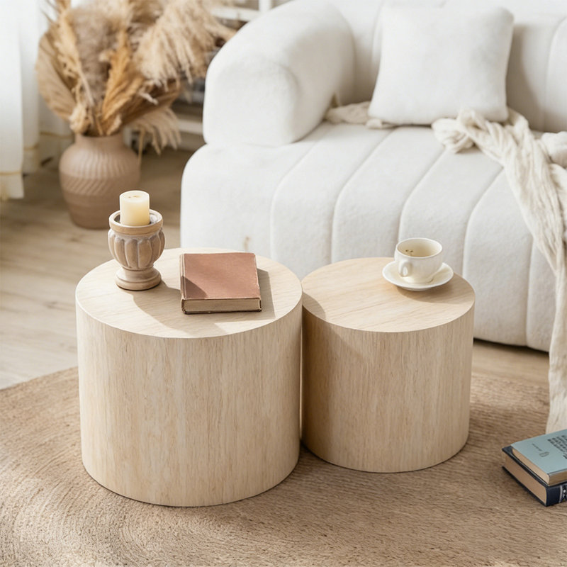 2-Pieces Round Wooden Nesting Coffee Table, Amber, 15.16" H x 18.9" L x 18.9" W