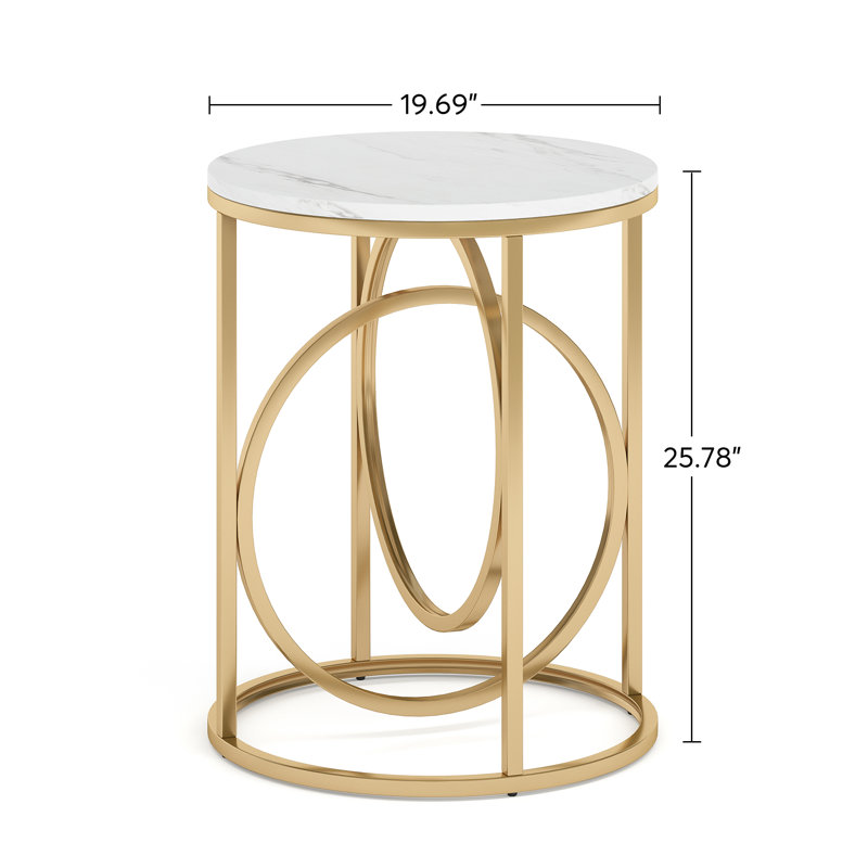 Ensemble de 2 tables d'appoint en faux marbre, table de bout ronde dorée avec plateau épaissi et structure en métal, petites tables d'appoint pour salon, chambre à coucher