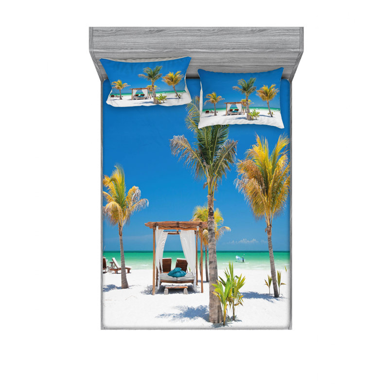 Ensemble de literie pour les lits de plage entre palmiers, Ensemble de draps pour lit double avec un drap-hou