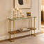 Console de style moderne du milieu du siècle avec plateau en verre trempé et rangement à deux niveaux