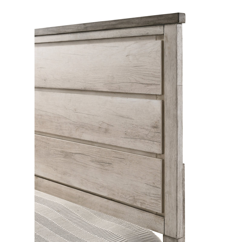 Cadre de lit double transitionnel en bois vieilli brun pour chambre à coucher, design moderne de chambre à coucher en bois flotté, finition