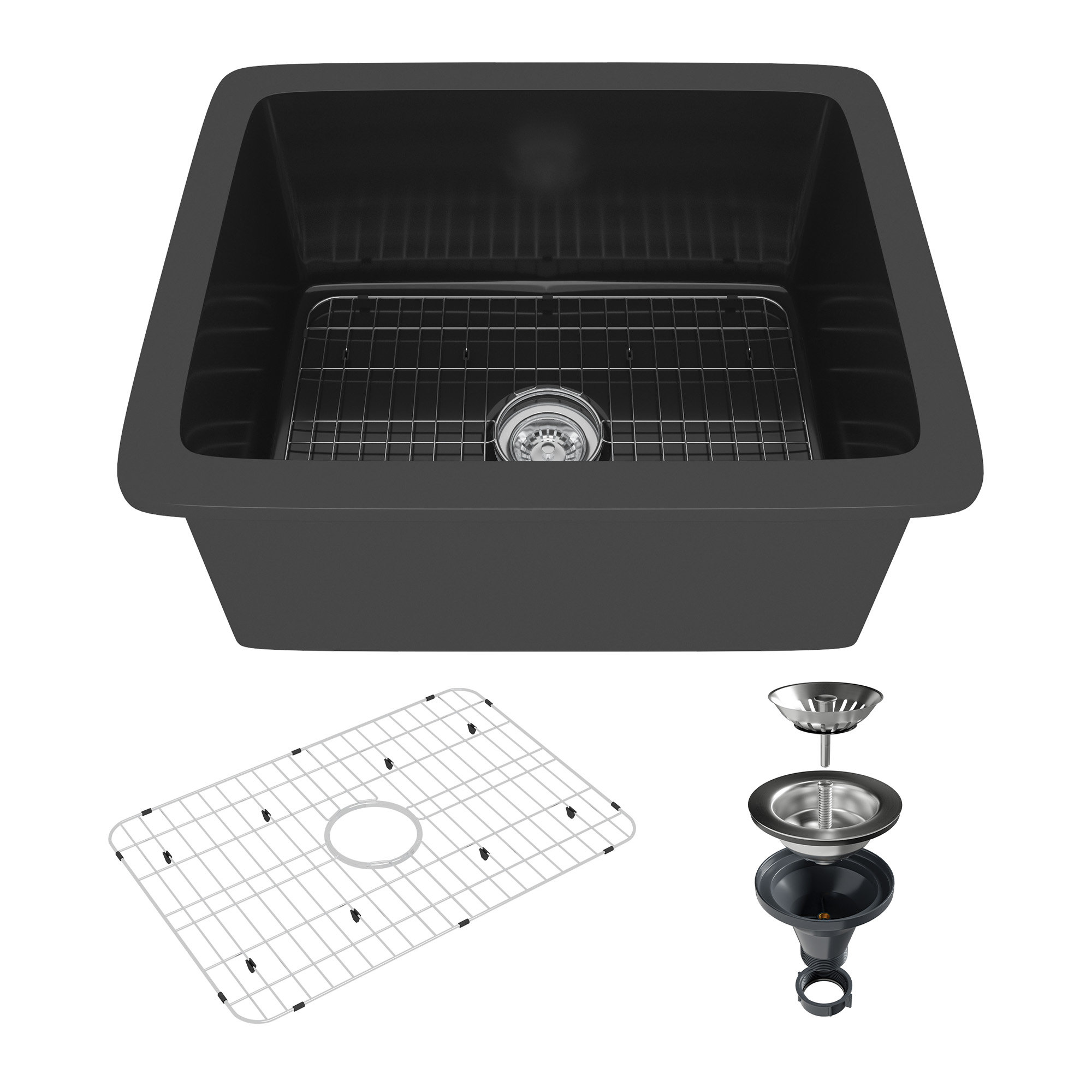 CASAINC Black Fireclay 30 in. Single Bowl Farmhouse Apron Kitchen Sink with Two-Function Pull Down Kitchen Faucet, 30 in. Matte Black Fireclay Kitchen