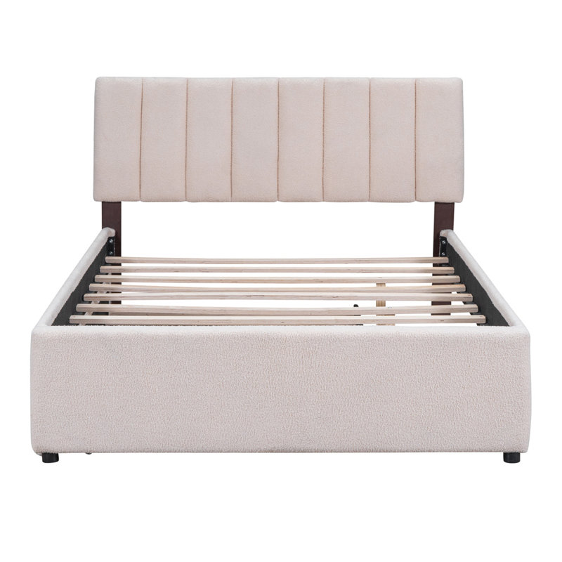 Lit plateforme tapissier Hilleary, Double, Beige