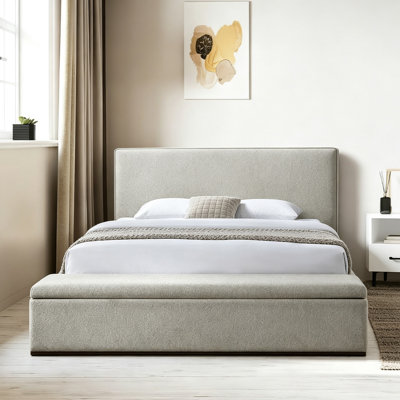 Modern Beige Chenille Upholstered Platform Bed