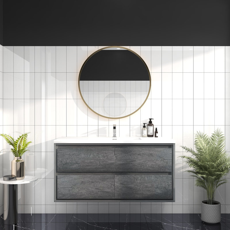 Azden 48" Wall-Mounted Single Bathroom Vanity Set, Smoke Oak