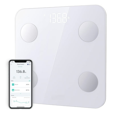 Pèse-personne intelligent pour la graisse corporelle, pèse-personne numérique pour la salle de bain avec l'application Fitays +, reconnaissance de 24 utilisateurs, 12 mesures de la composition corporelle, mode bébé et animal de compagnie, affichage DEL, analyseur de composition corporelle Bluetooth