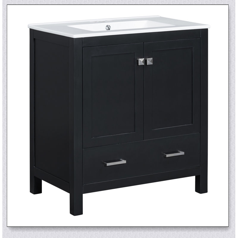 Meuble-lavabo simple 30 po avec 2 portes 30 po. Avec lavabo en céramique, Noir