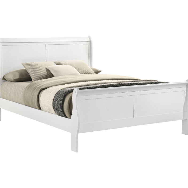 Lit à panneau blanc pour grand lit, avec support intégré et allure épurée dans la taille de la grande chambre à coucher, soutient le style transitionnel