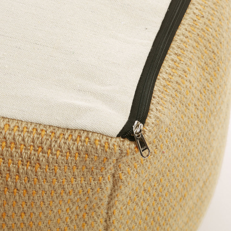 Square Orange Cotton Wool Upholstered Pouf