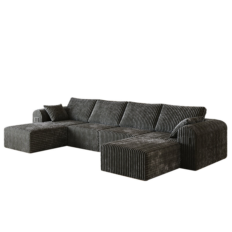 6 - Piece 135.03" W U Shape Sectional Sofa, Cloud Modular Sectional Sofa, Deep Seat Corduroy Boneless With Ottomans, No Need Assembly
