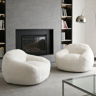 set of 2 Large Bean Bag Chair for Adults with Armrests, Giant Bean Bag Couch - Filled with High-Resilience Foam & Plush Faux Fur Cover for Supreme Comfort, Spacious Seating for Living Room, Bedroom, Dorm