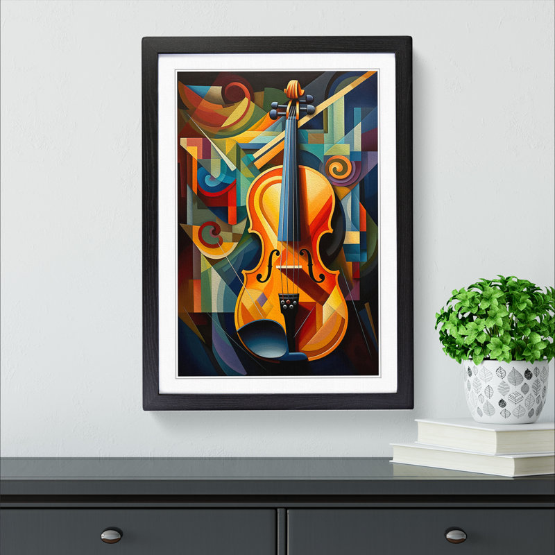 Violin Cubism Art - Framed Print, 46cm H x 34cm W, Black Framed