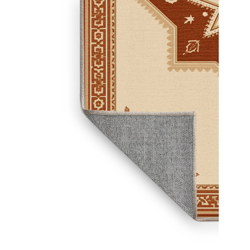 Tapis oriental traditionnel beige lavable à la machine Osiyo - Reliure beige, 3 X 5