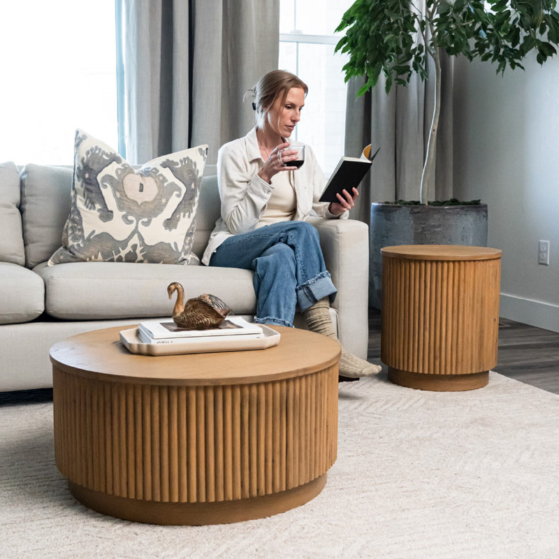 Maven Lane Dallas Solid Wood Side Table, Aged Natural