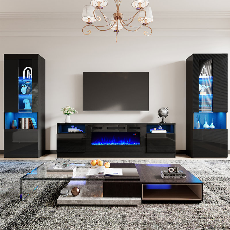 Meuble audio-vidéo Bhhatu, H 71 po x L 118 po x l 16 po, Noir