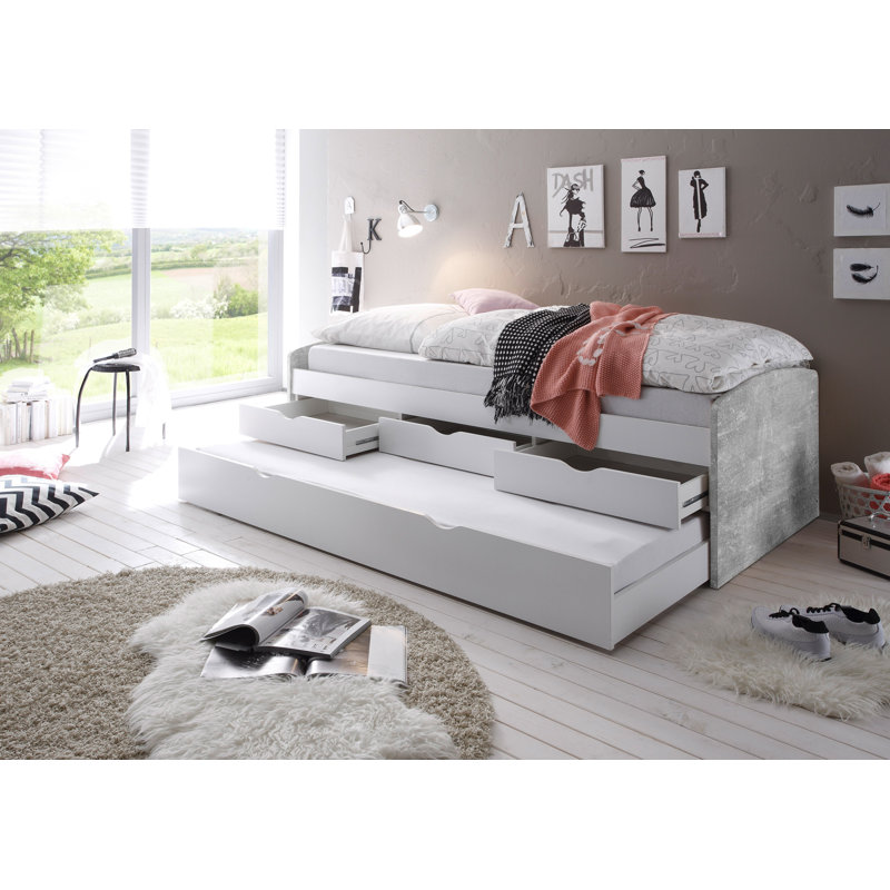 Gipson Cabin Bed with Storage Included with Trundle Included, Grey/White