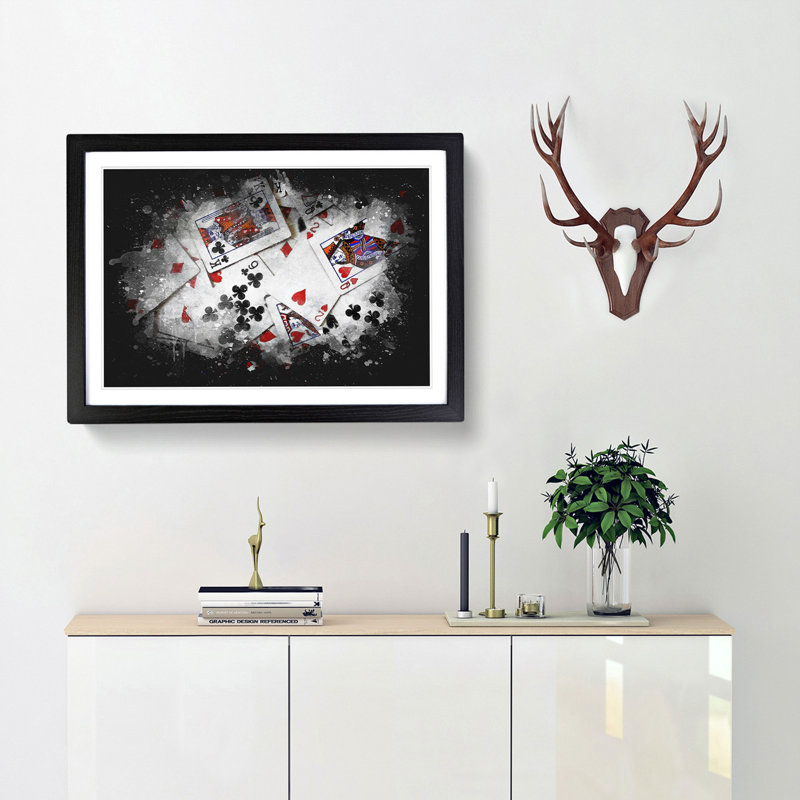 Deck Of Cards Paint Splash - Framed Print, 45cm H x 63cm W x 2cm D, Black Framed