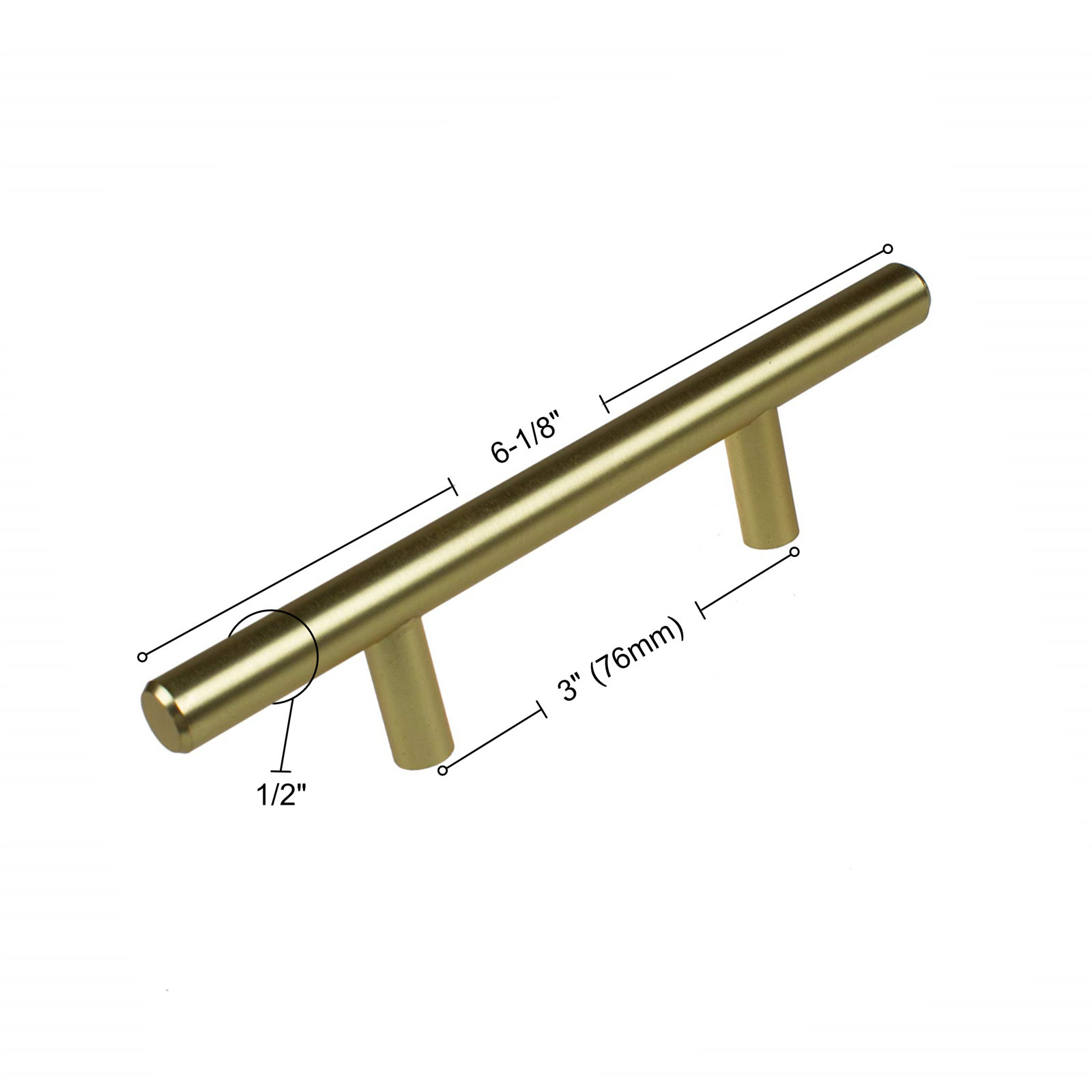 Roman Modern Bar Cabinet Pull, Satin Gold, 3"