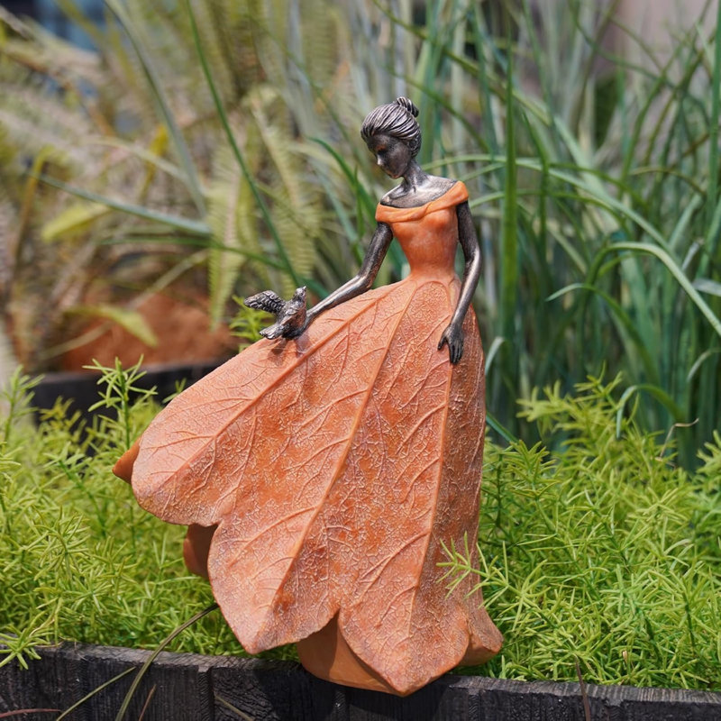 Statue de fée, décoration de la maison - feuille d'ange orange, résine, automne, décoration de Noël pour l'extérieur ou l'intérieur, jardin, décorations de jardin extérieures, figurines, cadeau, 8,5 x 5,25 x 12 pouces