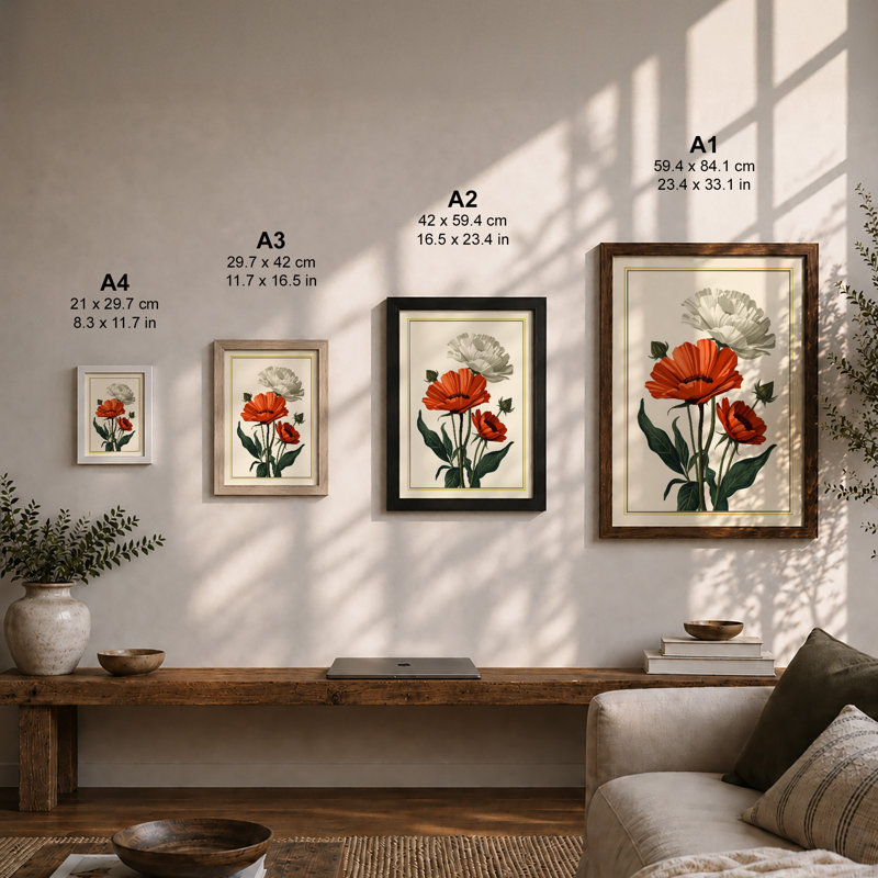 Three Gerbera Bloom Botanical - Framed Print, Walnut, A1 - 84.1 x 59.4 cm