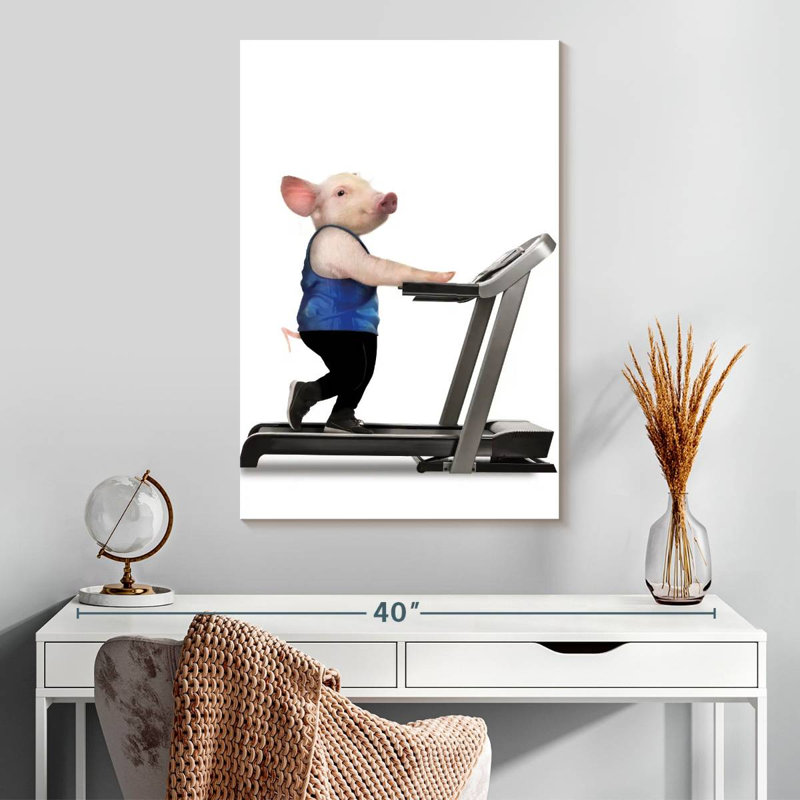 Cochon sur tapis roulant, H 30 po x l 20 po