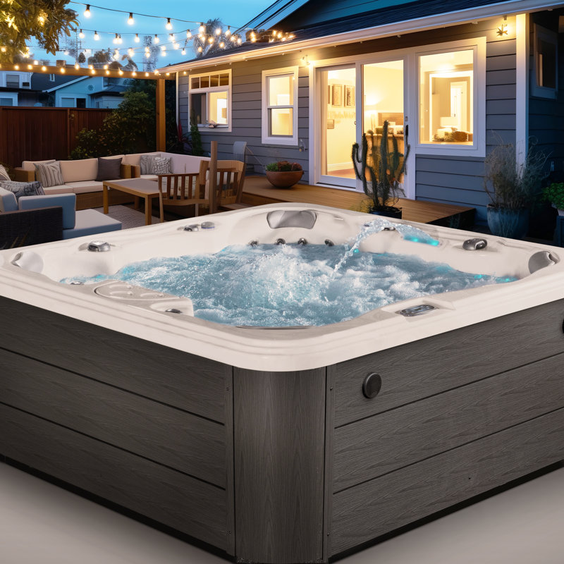 Destination™ 6-Person 59-Jet 80-Port 4-Pump Non-Lounger Hot Tub Spa with Bluetooth, Stainless Steel Heater, Programmable LED Lighting, Insulated Cover Included