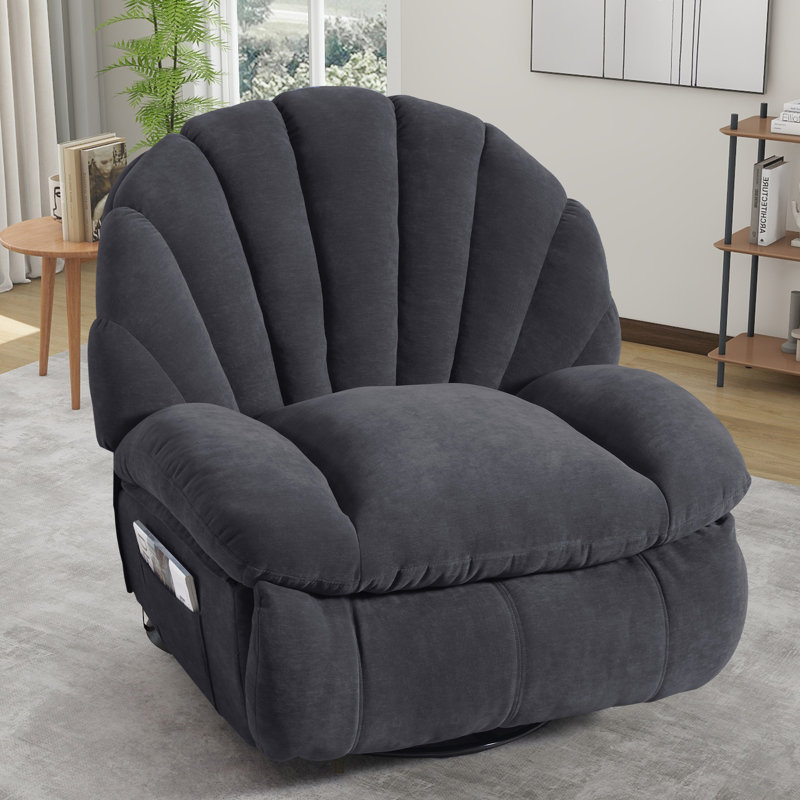 Wide Modern Style Accent Swivel And Rocker Recliner Chair, Gray, Manual